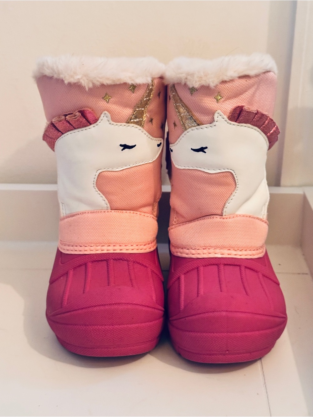 Cat & Jack Pink Unicorn Snow Boots with Gold Horns
